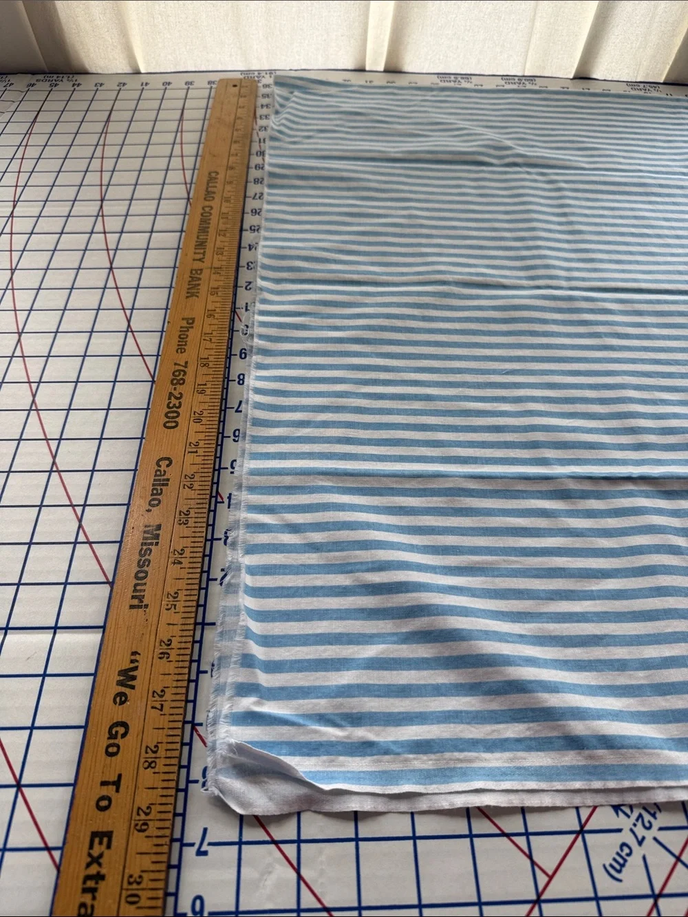 Vintage Blue & White Ticking Stripe Fabric 1 Yard x 56 Wide Cotton Blend Cottage